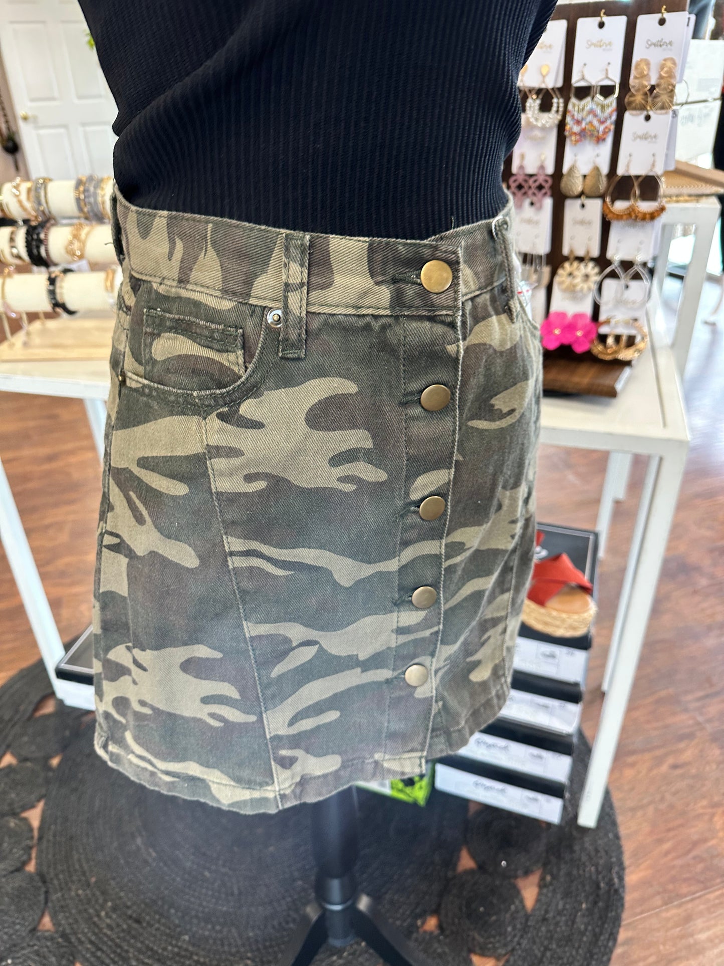 Camo Denim Button Up Skirt