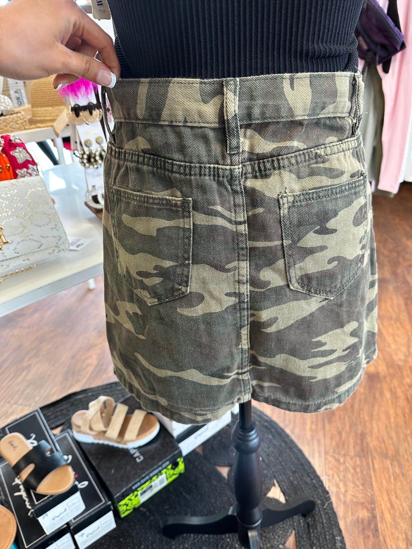 Camo Denim Button Up Skirt