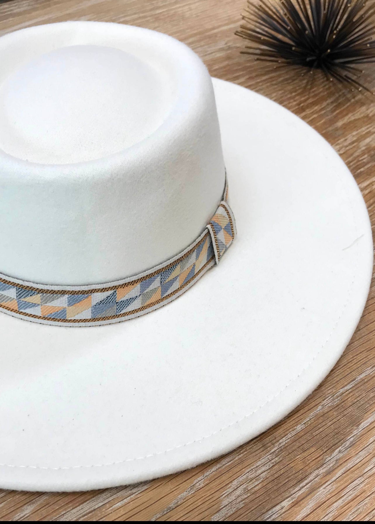 White Wide Brim Boater Hat