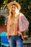 Cierra Dusty Sage & Pink Floral Bubble Sleeve Long Sleeve Top