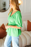 Kelly Green Textured V-Neck Babydoll Woven Top