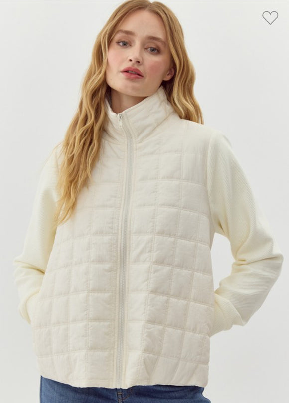 Hailey Ivory White Quilted Texture Zip Up Jacket