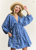 Denim Blue Paisley V-Neck Boho Dress