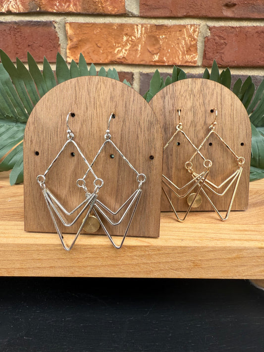 Gold/Silver Linked Metal Wire and Arrow Drop Earrings