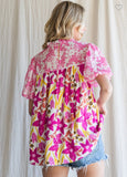 Bella Fuchsia Pink Floral Embroidered Yoke Top