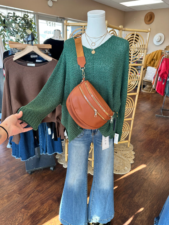 Dark Green Dolman Sleeve V-Neck Sweater