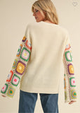 Ivory Floral Crochet Knit Wide Sleeve Sweater