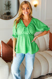 Kelly Green Textured V-Neck Babydoll Woven Top