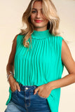 Jade Smocked Mock Neck Pleated Accordion Woven Top