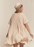 Sarah Taupe Nude Striped Oversized V-Neck Babydoll Dress