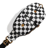 Black Vegan Leather Checkered Sling Bag With Side Adjustable Strap Crossbody Bag