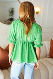 Kelly Green Textured V-Neck Babydoll Woven Top