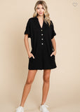 Bailey Black Solid Button Up Romper Dress