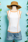 Claire White & Tan Trim Tank Top