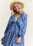 Denim Blue Paisley V-Neck Boho Dress