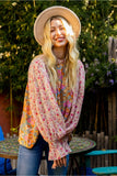 Cierra Dusty Sage & Pink Floral Bubble Sleeve Long Sleeve Top