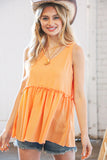 Peach Orange Frill Sleeveless Tank Top