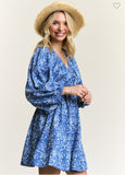 Denim Blue Paisley V-Neck Boho Dress