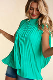 Jade Smocked Mock Neck Pleated Accordion Woven Top