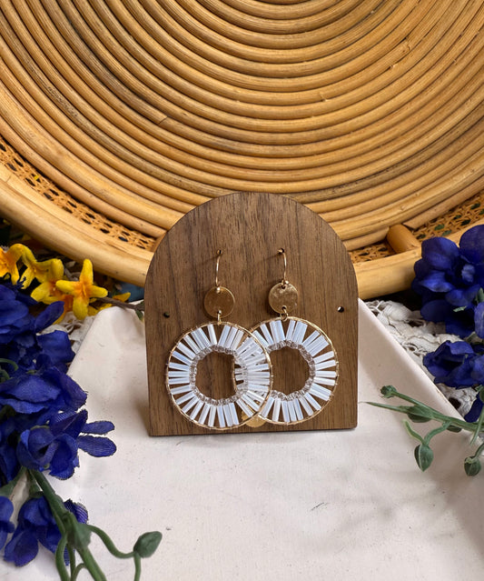 White Beaded Hoop Drop Earrings
