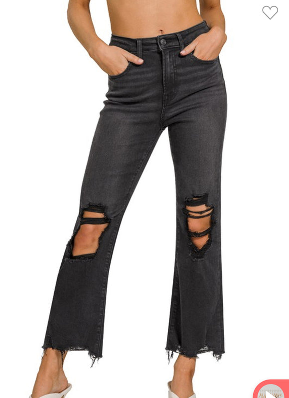 Zenana Washed Black Distressed High Waisted Jeans