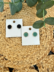 Black/Blue Round Druzy Stud Earrings