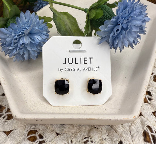 Black Square Rhinestone Stud Earrings