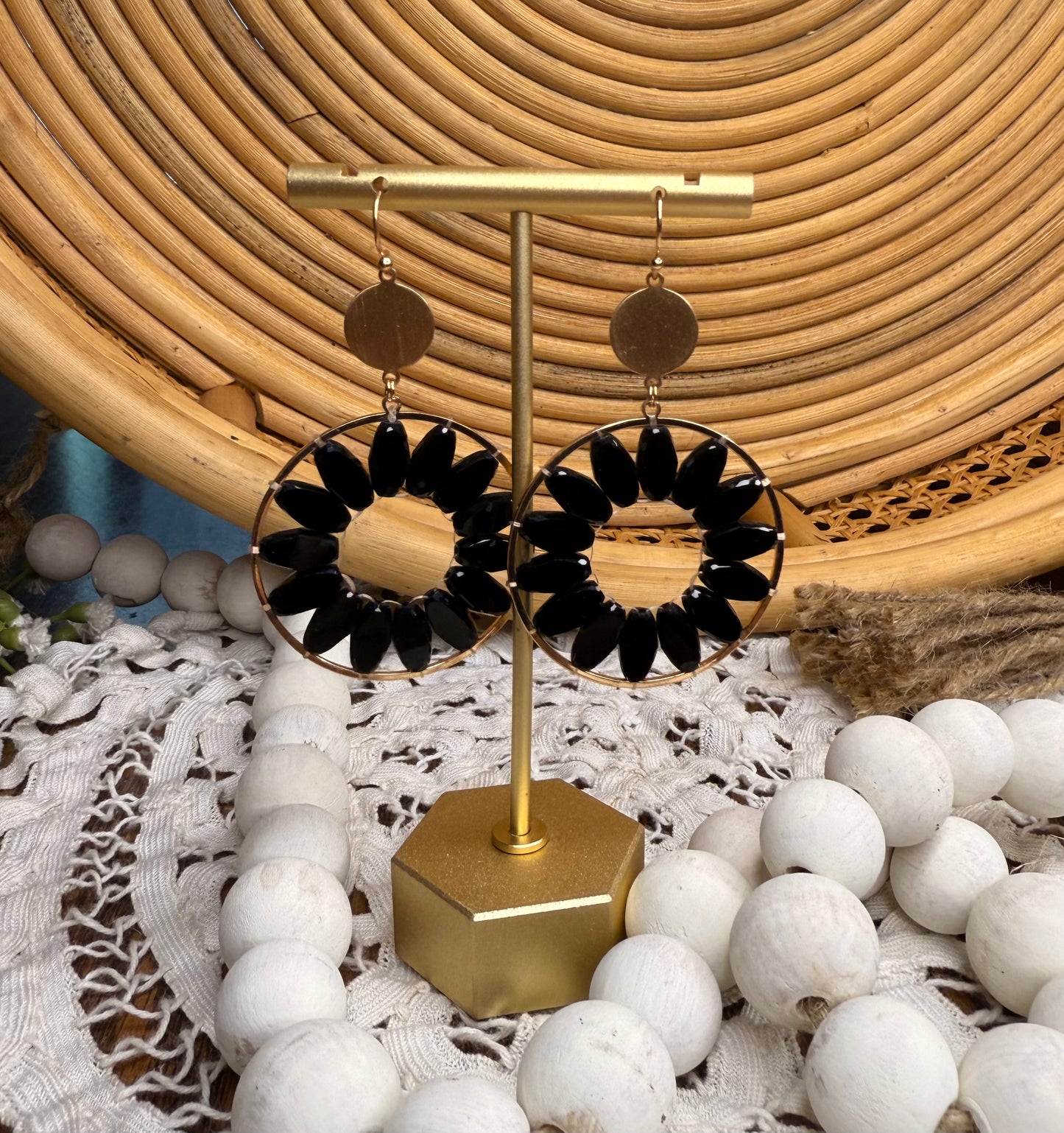 Black & Gold Circular Drop Earrings