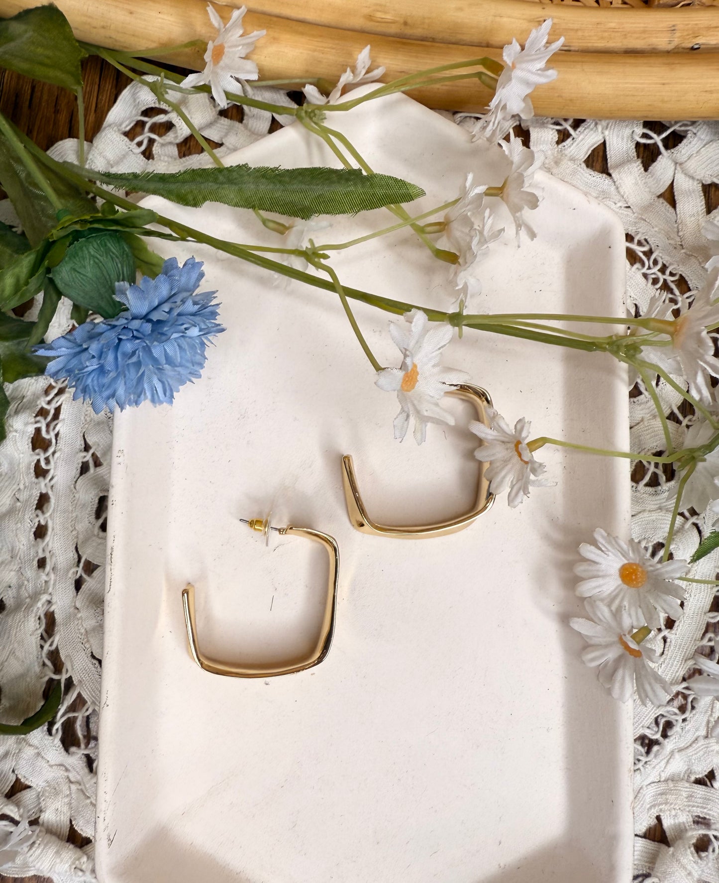 Gold Chunky Metal Drop Hoop Earrings