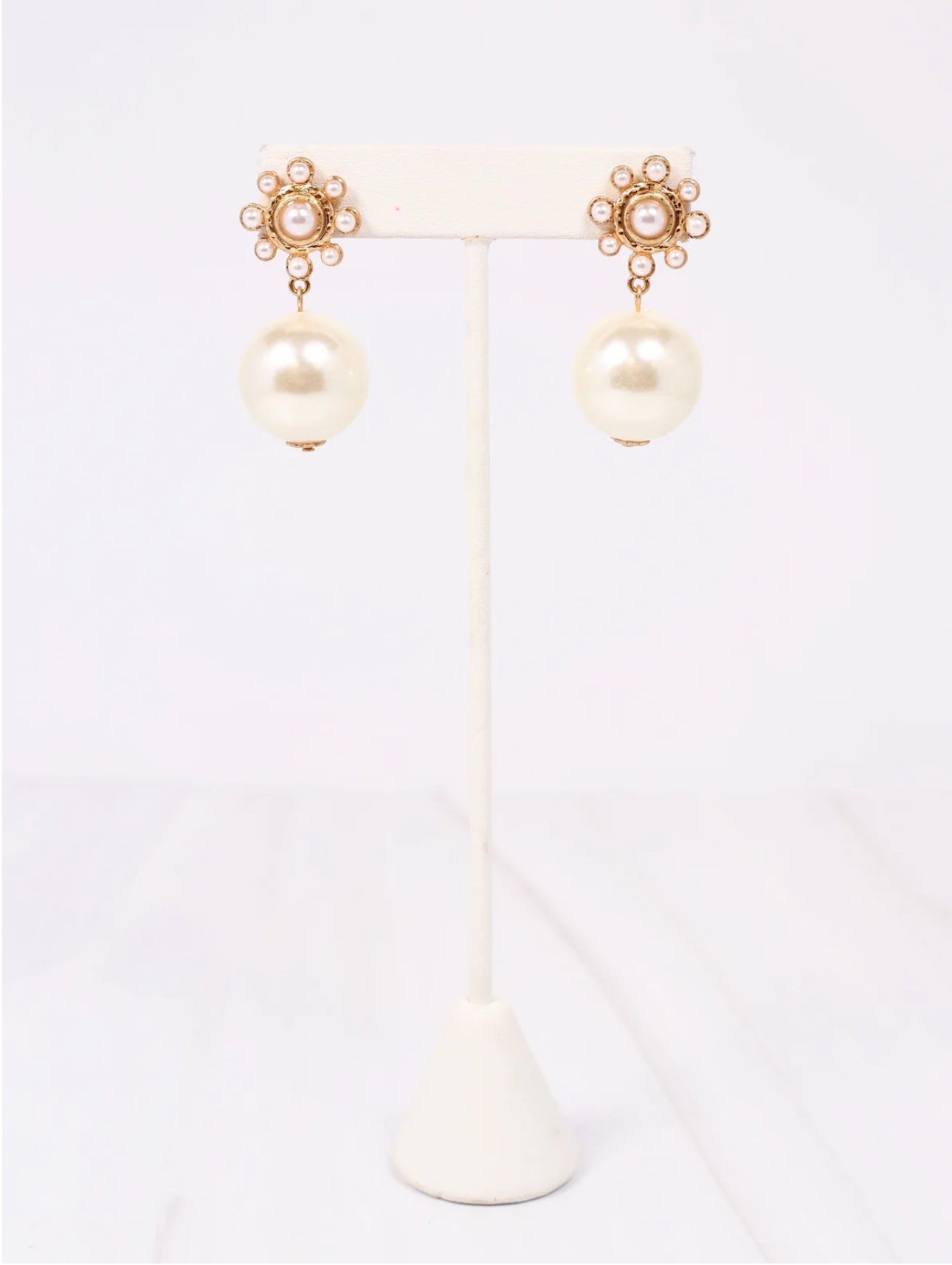 Kiele Gold Flower Pearl Drop Earrings