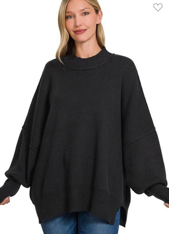 Black Side Slit Oversized Sweater