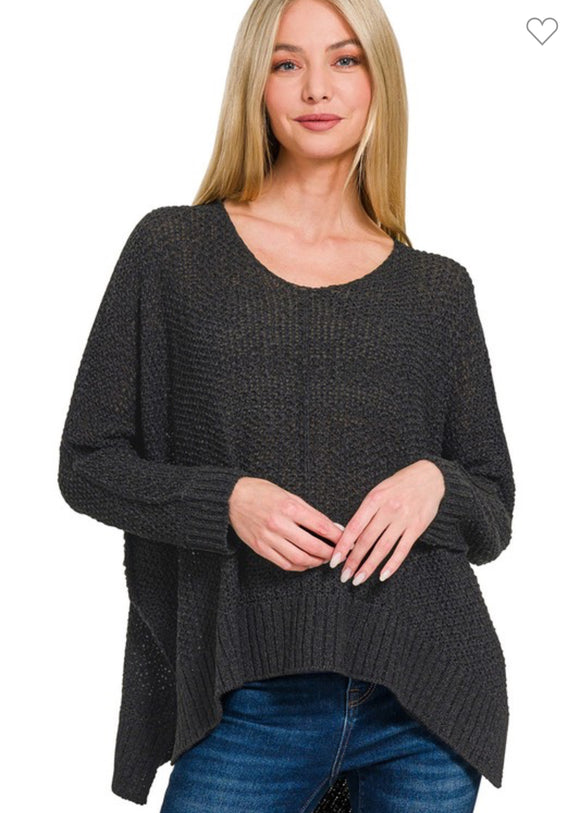 Black Dolman Sleeve V-Neck Sweater