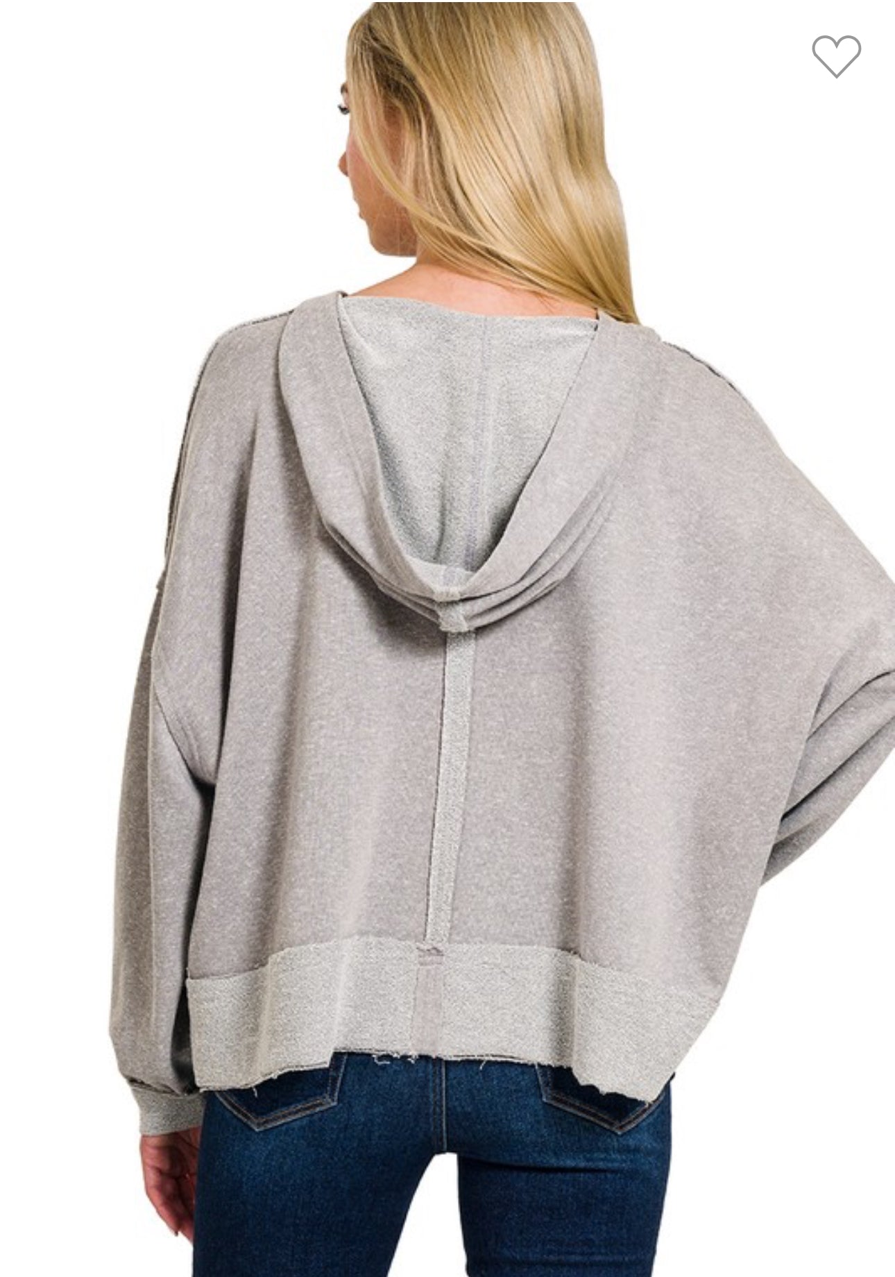 Light Gray Contrast Stitch Raw Hem Hoodie