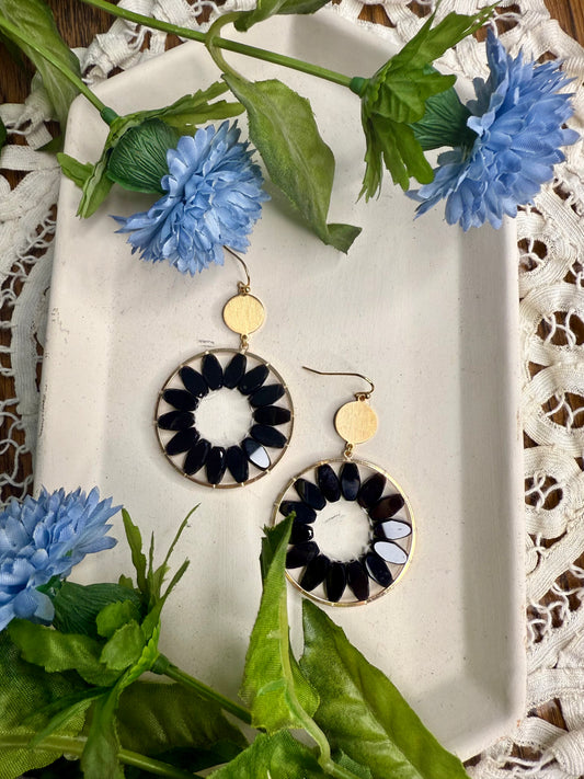Black & Gold Circular Drop Earrings