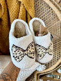 Leopard Print Bow Slide On Plush Slippers