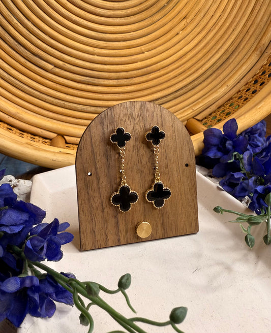 Black Chain Linked Clovers Post Drop Earrings