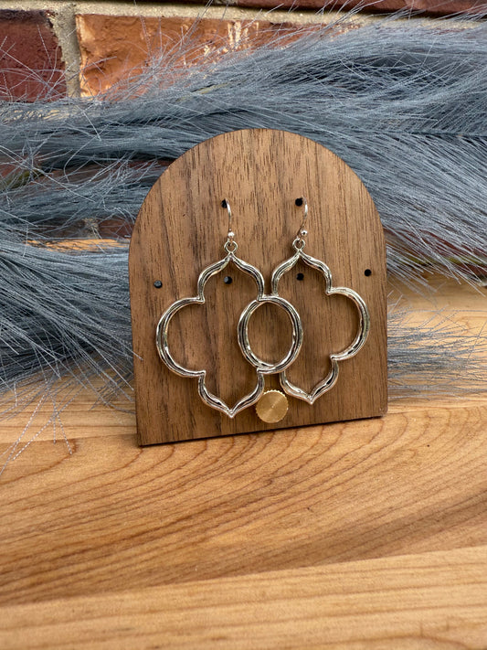 Silver Kendra Dupe Quatrefoil Shaped Metal Drop Earring