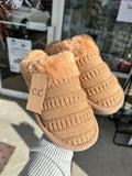 Camel Brown Women’s C.C Ribbed Pattern Knitted Plush Slippers