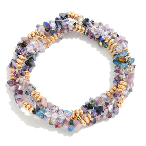 Purple and Gold Discs & Diamond Shaped Beaded Bracelets