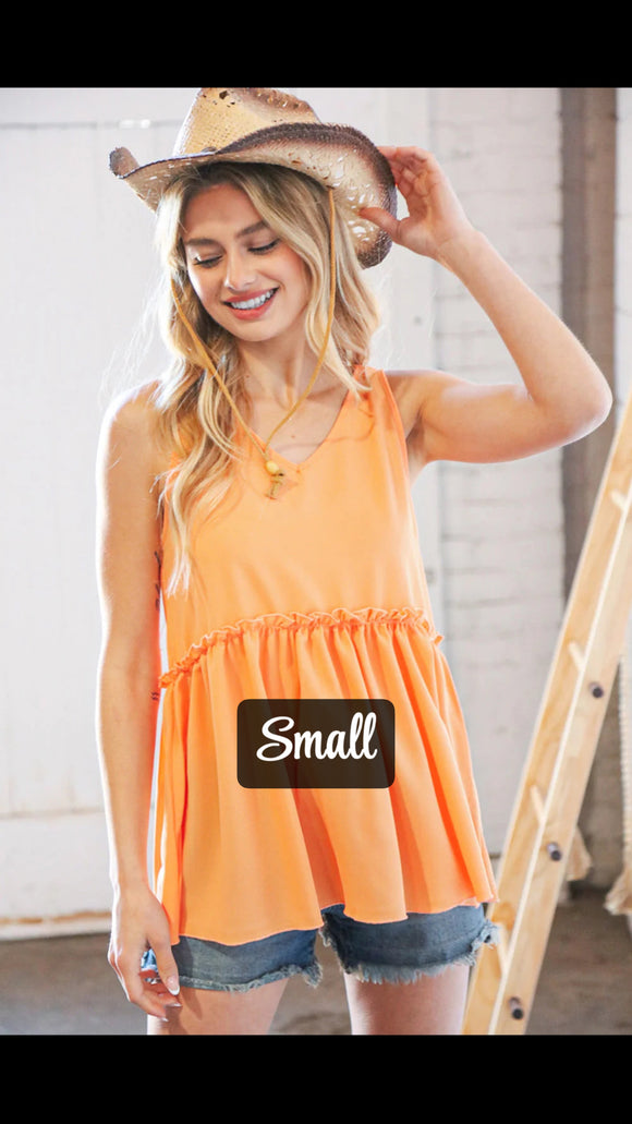 Peach Orange Frill Sleeveless Tank Top