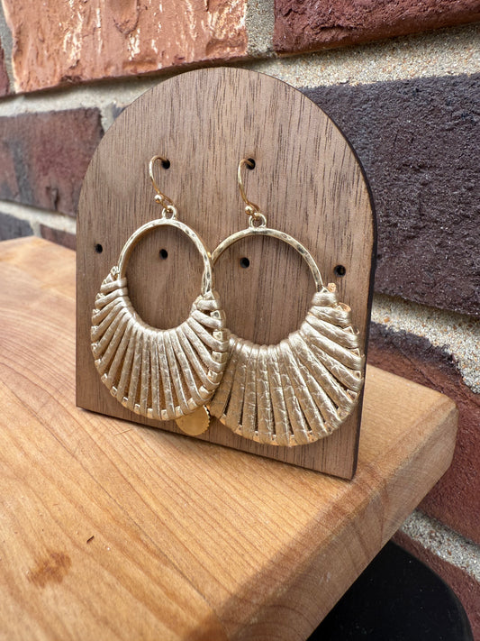 Gold Woven Leather Drop Earrings