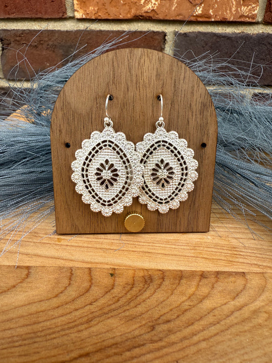 Silver Metal Tone Filigree Drop Earrings