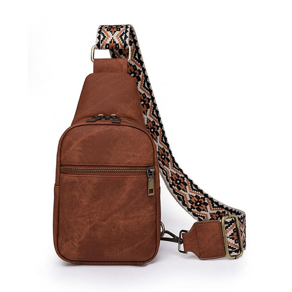 Brown/Black Acid Washed With Accent Guitar Strap Sling Bag Crossbody