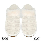 Ivory Women’s C.C Ribbed Pattern Knitted Plush Slippers