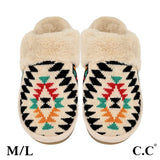 Beige Aztec Women’s C.C Pattern Knitted Plush Slippers