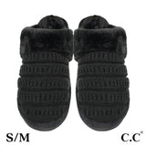 Black Women’s C.C Ribbed Pattern Knitted Plush Slippers