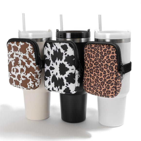 Black/Leopard/ Cow Animal Print Adjustable Tumbler Zip Pouch