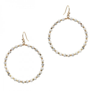 White Natural Stone Circular Beaded Drop Earrings