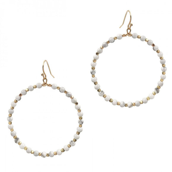 White Natural Stone Circular Beaded Drop Earrings