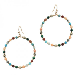 Multi Natural Stone Circular Beaded Drop Earrings